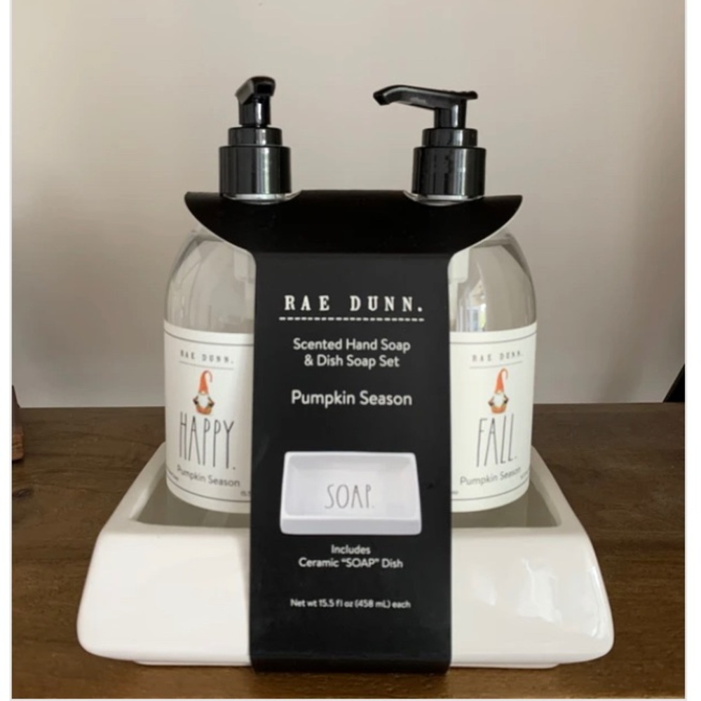 RAE DUNN Happy Fall Pumpkin Spice Dish Soap Set